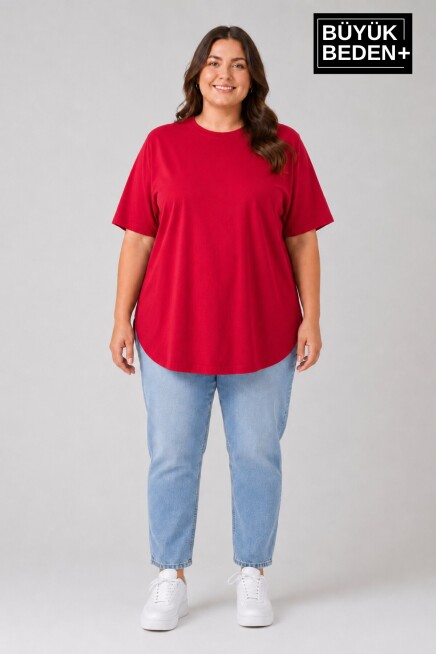 Süperlife Büyük Beden Kadın Bisiklet Yaka Basic Oval Etek Detalylı 3xl-6xl Uzun Tunik SPR26BTSK502