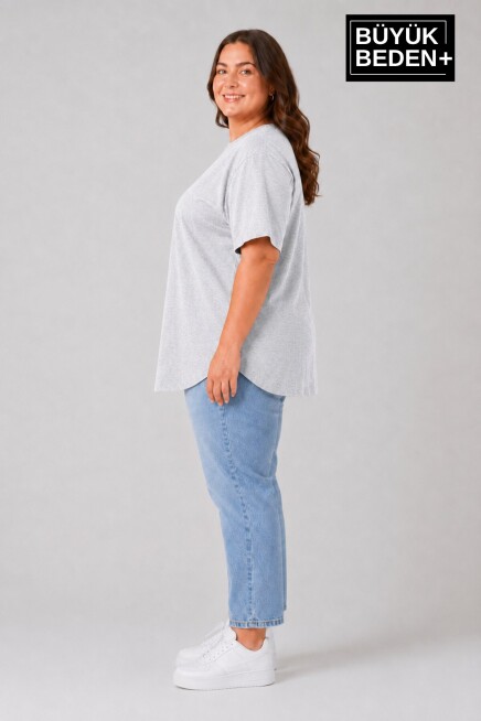 Süperlife Büyük Beden Kadın Bisiklet Yaka Basic Oval Etek Detalylı 3xl-6xl Uzun Tunik SPR26BTSK502