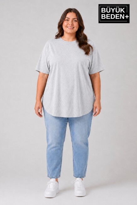 Süperlife Büyük Beden Kadın Bisiklet Yaka Basic Oval Etek Detalylı 3xl-6xl Uzun Tunik SPR26BTSK502