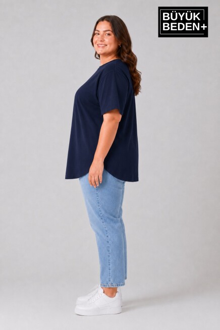 Süperlife Büyük Beden Kadın Bisiklet Yaka Basic Oval Etek Detalylı 3xl-6xl Uzun Tunik SPR26BTSK502