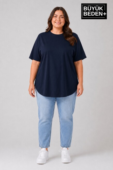 Süperlife Büyük Beden Kadın Bisiklet Yaka Basic Oval Etek Detalylı 3xl-6xl Uzun Tunik SPR26BTSK502
