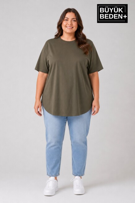 Süperlife Büyük Beden Kadın Bisiklet Yaka Basic Oval Etek Detalylı 3xl-6xl Uzun Tunik SPR26BTSK502
