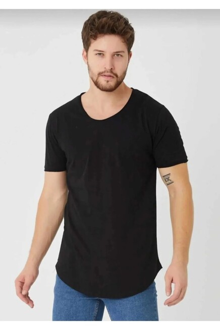  Erkek Pis yaka Oval Kesim Basic T-Shirt