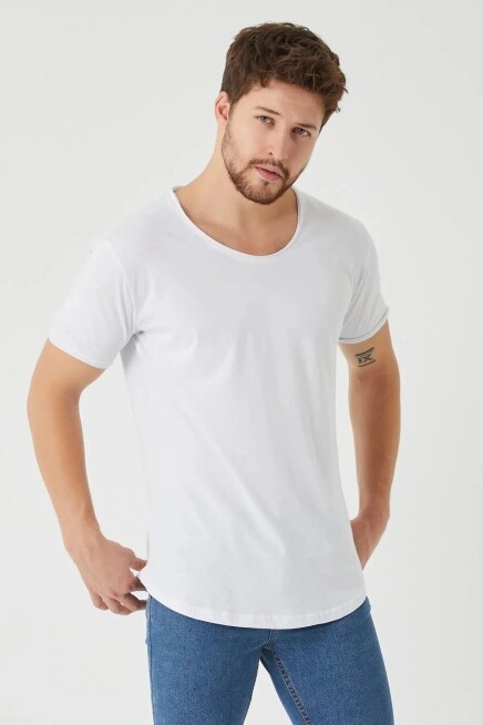  Erkek Pis yaka Oval Kesim Basic T-Shirt