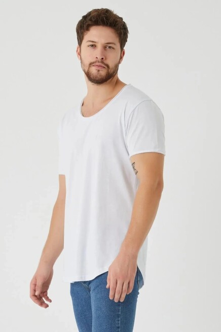  Erkek Pis yaka Oval Kesim Basic T-Shirt