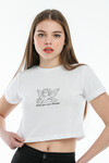 Crop Örme Melek Baskılı T-Shirt spr21y16